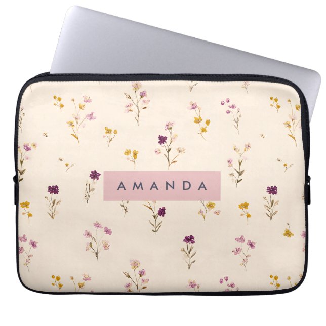Personalised Pastel Meadow Blooms Laptop Sleeve (Front)