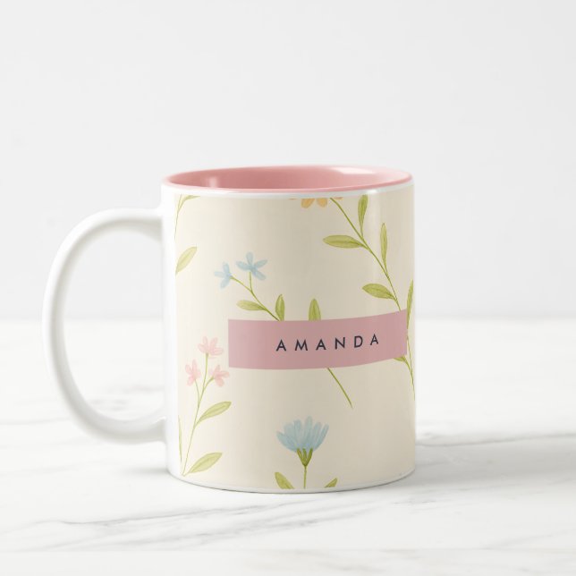 Personalised Pastel Meadow Wildflower Two-Tone Coffee Mug (Left)