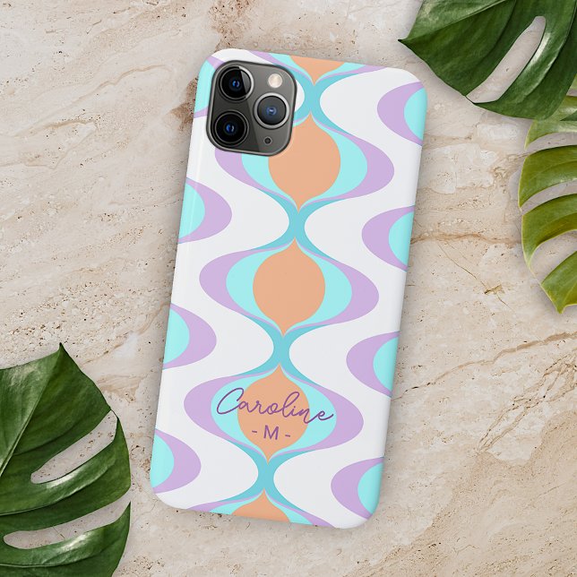 Personalised Pastel Midcentury Waves Art Pattern iPhone Case (Creator Uploaded)