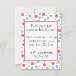 Personalised Pastel Multi Colour Polka Dots Invitation