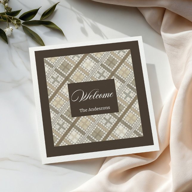 Personalised Pastel Napkins Chic Neutral Geometry (Personalized Pastel Napkins Chic Neutral Geometry)