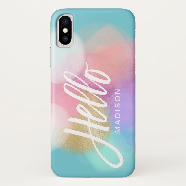 Personalised Pastel Paint Splotches Hello Case-Mate iPhone Case (Back)