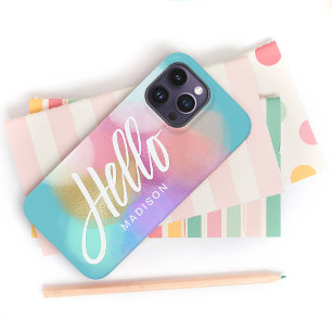 Personalised Pastel Paint Splotches Hello iPhone 14 Pro Max Case