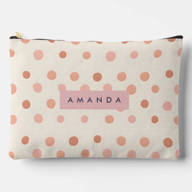 Personalised Pastel Peach & Blush Polka Dot  Accessory Pouch (Front)