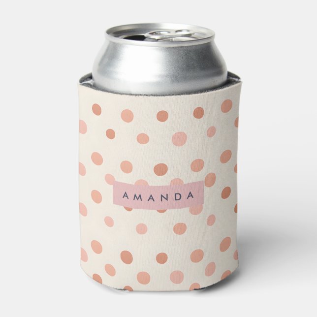 Personalised Pastel Peach & Blush Polka Dot  Can Cooler (Can Front)