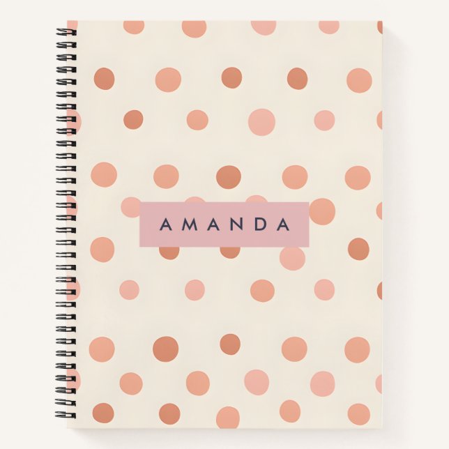Personalised Pastel Peach & Blush Polka Dot  Notebook (Front)