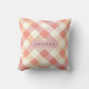 Personalised Pastel Peach Chequered Modern Cushion