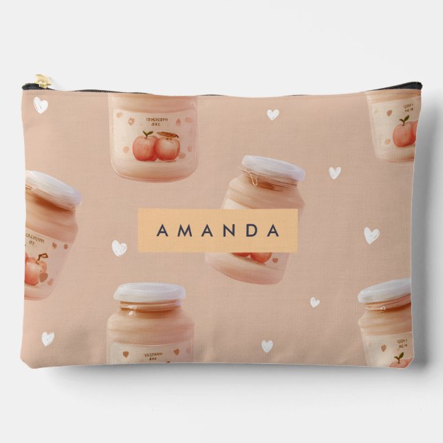 Personalised Pastel Peach Jam Pattern Accessory Pouch (Front)