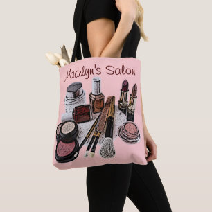 Personalised Pastel Pink Beauty Salon Makeup Tote Bag