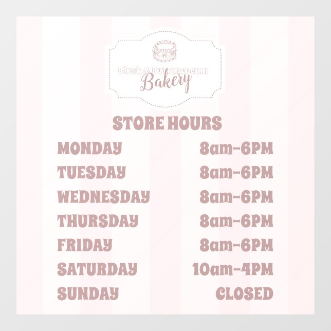 Personalised Pastel Pink Cake Bakery Window Cling (Sheet)