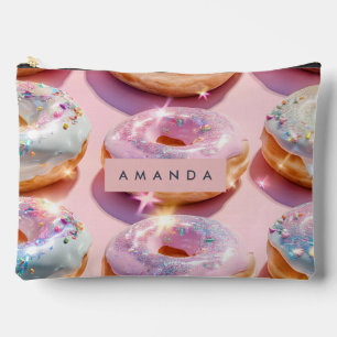 Personalised Pastel Pink Doughnut Sparkle Accessory Pouch