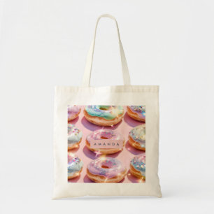 Personalised Pastel Pink Doughnut Sparkle Tote Bag