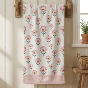 Personalised Pastel Pink Flower Kids Bath Towel