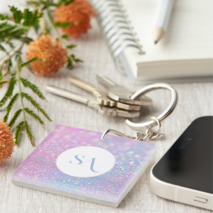 Personalised Pastel Pink Glitter Acrylic Keychain