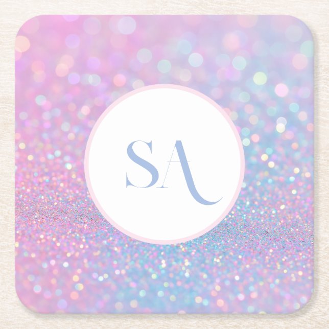 Personalised Pastel Pink Glitter Paper Coasters (Front)