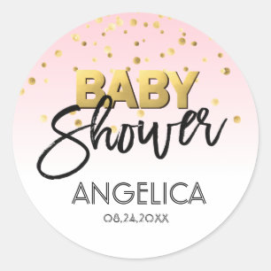 Personalised Pastel Pink Gold Baby Shower Labels