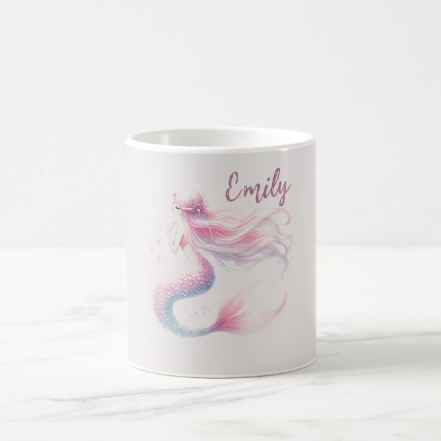 Personalised Pastel Pink Mermaid Mug – Custom Name (Center)