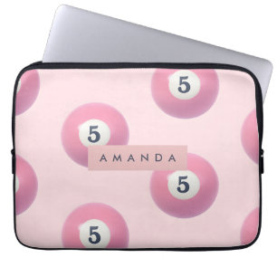 Personalised Pastel Pink Number 5 Billiard Ball Laptop Sleeve