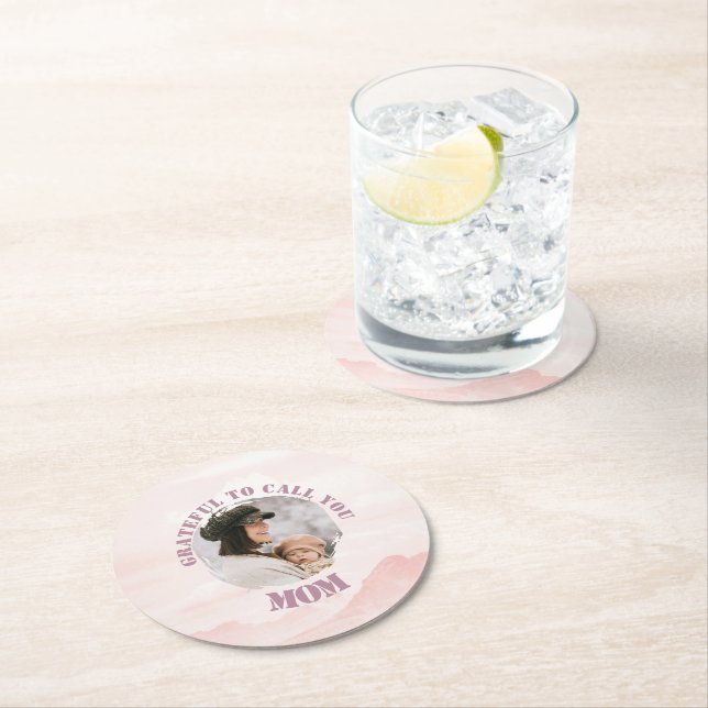 Personalised Pastel Pink Paper Coaster for Mum (Insitu)