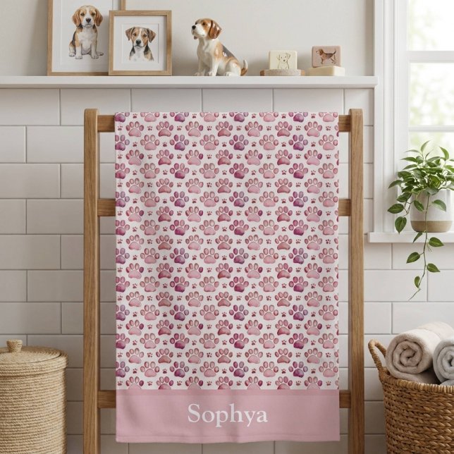Personalised Pastel Pink Paw Print Bath Towel (Creator Uploaded)
