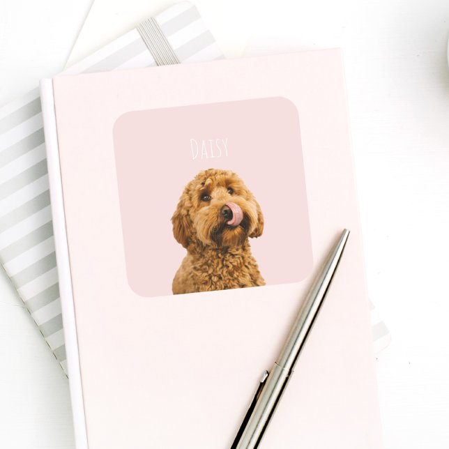 Personalised Pastel Pink Phone Case with Dog Photo Square Sticker (Creator Uploaded)