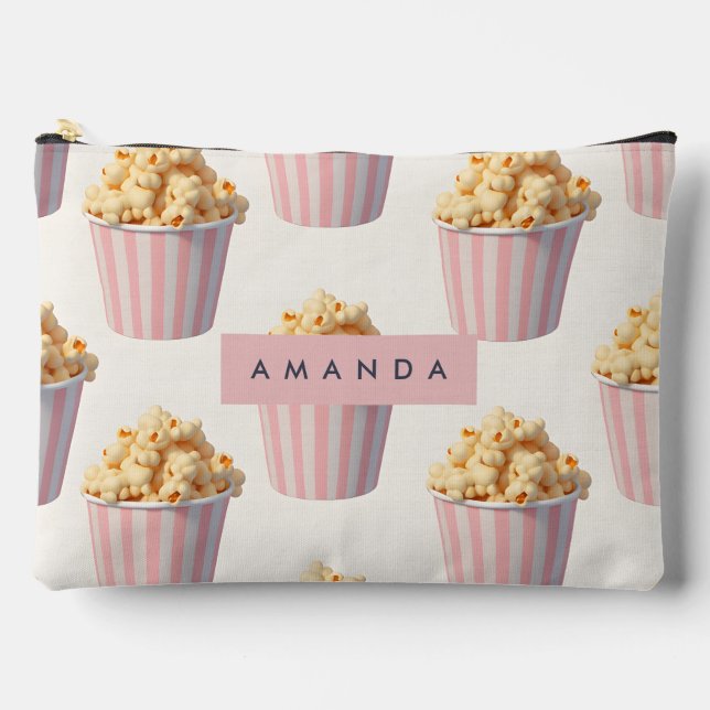 Personalised Pastel Pink Popcorn Bucket Accessory Pouch (Front)