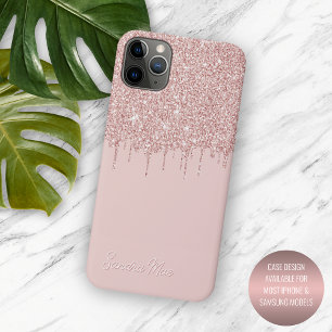 Personalised Pastel Pink Rose Gold Glitter Art iPhone 11 Pro Max Case