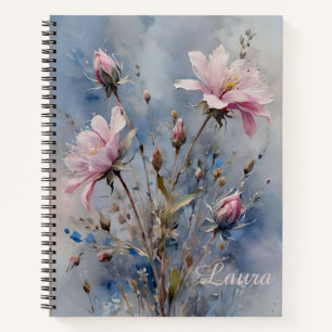 Personalised Pastel Pink Roses Watercolor Spiral Notebook