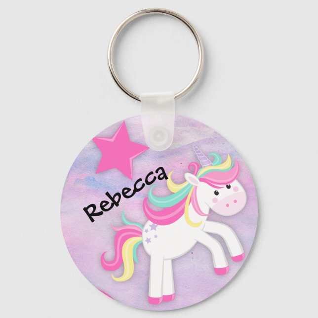 Personalised Pastel Pink Unicorn Key Ring (Front)