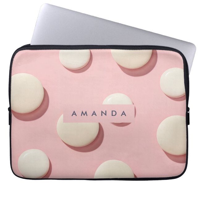 Personalised Pastel Pink with Cream Dot Laptop Sleeve (Front)