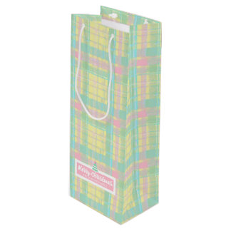 Personalised Pastel Plaid Christmas Wine Gift Bag