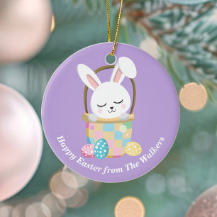 Personalised Pastel Purple Happy Easter Bunny Ceramic Tree Decoration