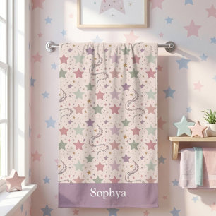 Personalised Pastel Purple Star Kids Bath Towel