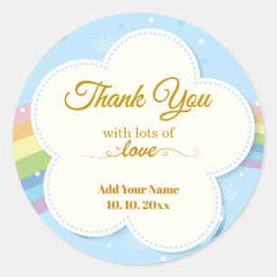 Personalised Pastel Rainbow & Cloud "Thank You" Classic Round Sticker