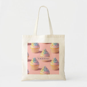 Personalised Pastel Rainbow Cupcake Pattern Tote Bag