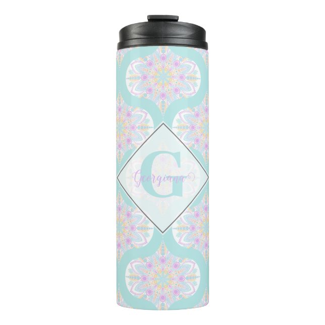 Personalised Pastel Rainbow Floral Mandala Mid Mod Thermal Tumbler (Front)