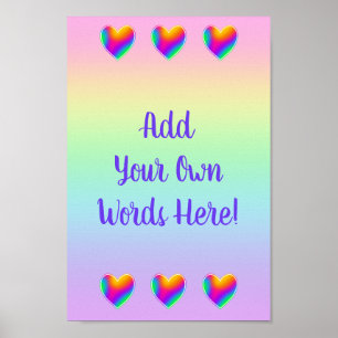 Personalised Pastel Rainbow Hearts Poster