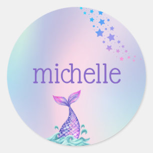 Personalised Pastel Rainbow Mermaid Classic Round Sticker