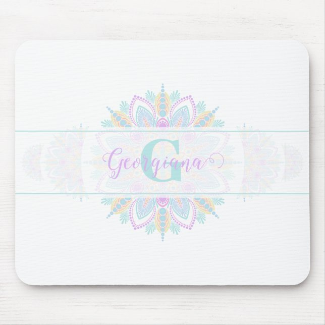 Personalised Pastel Rainbow Ornamental Dot Mandala Mouse Mat (Front)