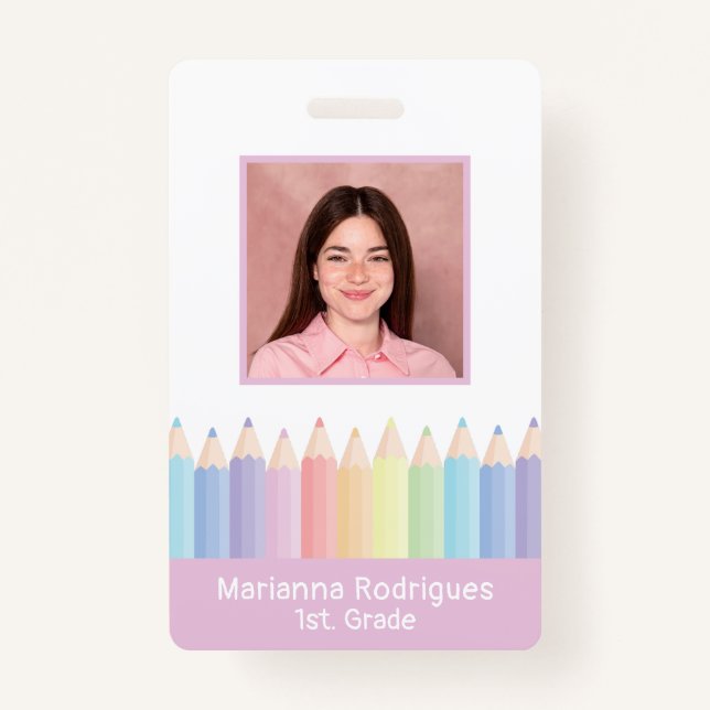 Personalised Pastel Rainbow Teacher Photo ID ID Badge (Front)
