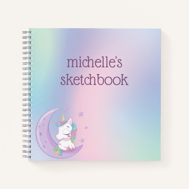 Personalised Pastel Rainbow Unicorn  Notebook (Front)