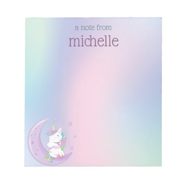 Personalised Pastel Rainbow Unicorn  Notepad (Front)