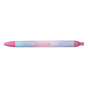 Personalised Pastel Rainbow With Stars Pink Black Ink Pen