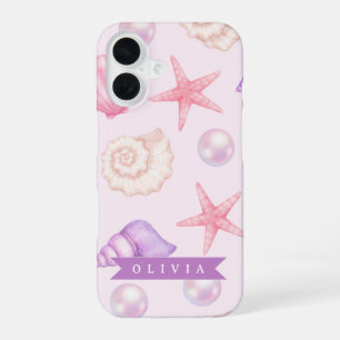 Personalised Pastel Seashell Coastal Custom Name iPhone 16 Case