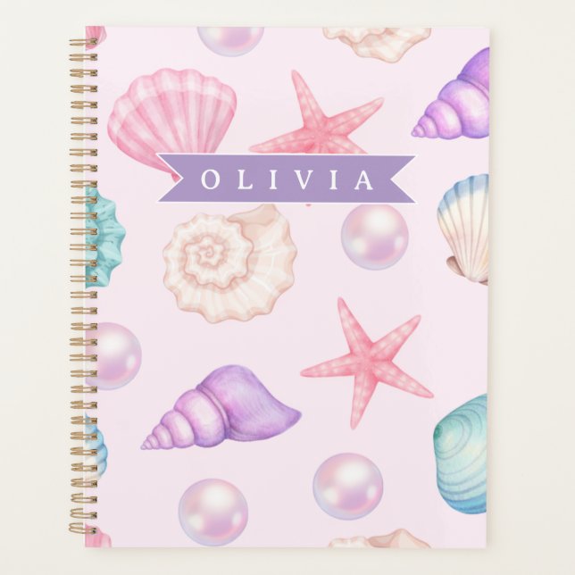 Personalised Pastel Seashell Coastal Custom Name Planner (Front)