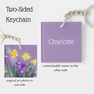 Personalised Pastel Spring floral Key Ring