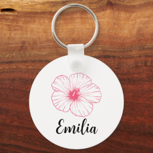 Personalised Pastel spring pink desi hibiscus Key Ring