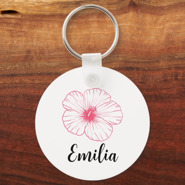 Personalised Pastel spring pink desi hibiscus Key Ring (Front)