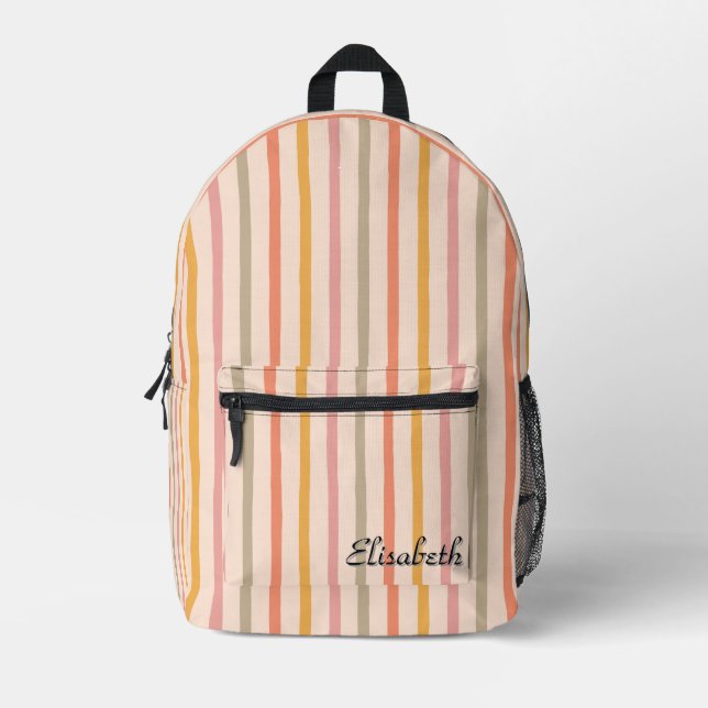 Personalised Pastel Stripe Backpack with Name (Front)