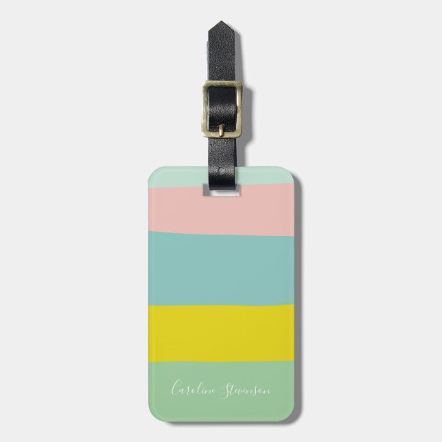 Personalised Pastel Stripes Traveller Destination Luggage Tag (Front Vertical)
